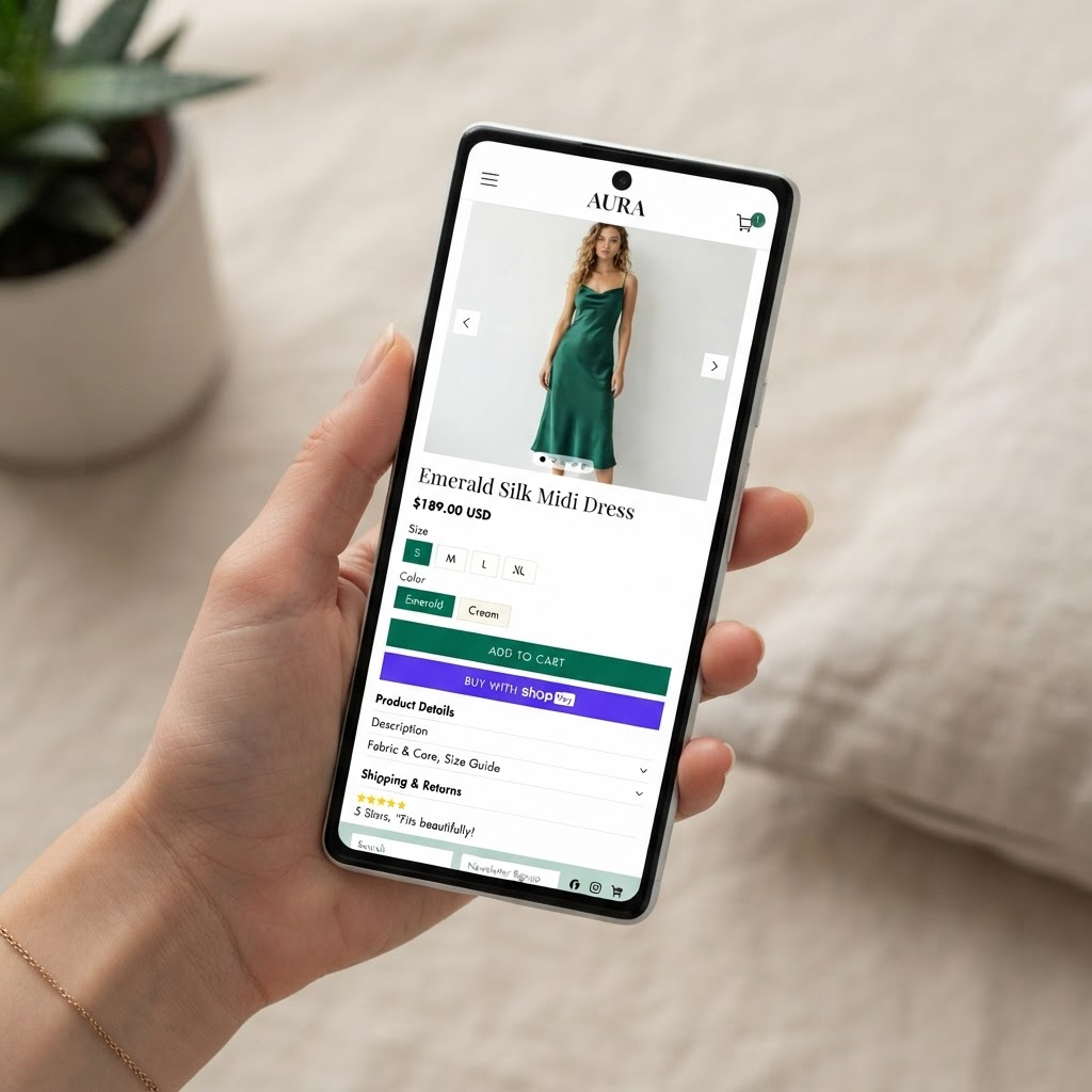 Mobile Shopify fashion store product page