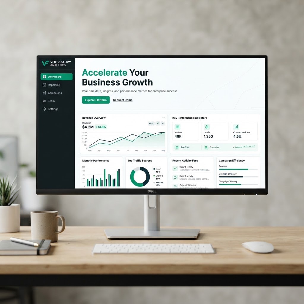Corporate business website dashboard on a monitor